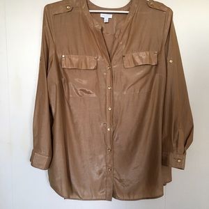 Charter Club Button Blouse Metallic Plus Size